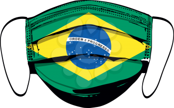 Brazil flag on medical face masks isolated on white vector illustration