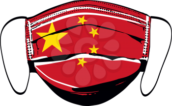 China flag on medical face masks isolated on white vector illustration