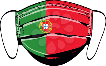 Portugal flag on medical face masks isolated on white vector illustration