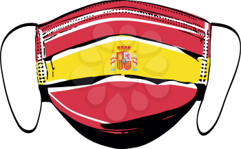 Spain flag on medical face masks isolated on white vector illustration