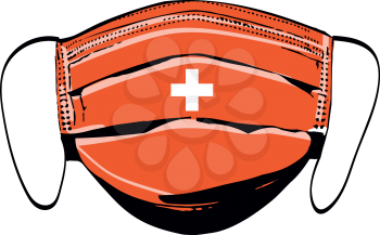 Swiss flag on medical face masks isolated on white vector illustration