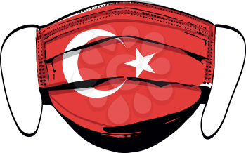 Turkey flag on medical face masks isolated on white vector illustration