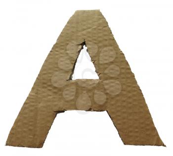 Cardboard texture Letter A. Paperboard alphabet