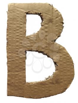 Cardboard texture Letter B. Paperboard alphabet