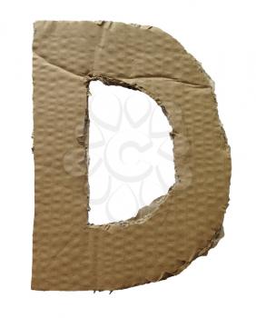 Cardboard texture Letter D. Paperboard alphabet