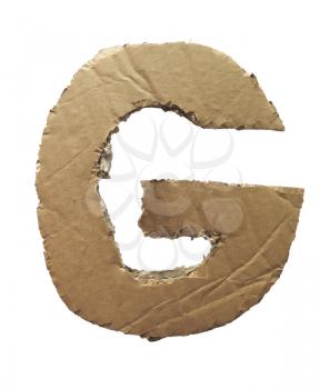 Cardboard texture Letter G. Paperboard alphabet