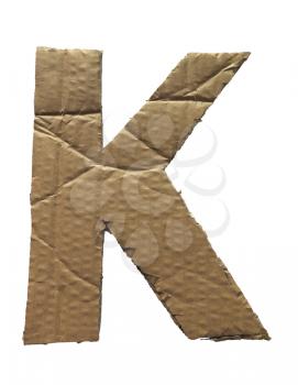 Cardboard texture Letter K. Paperboard alphabet