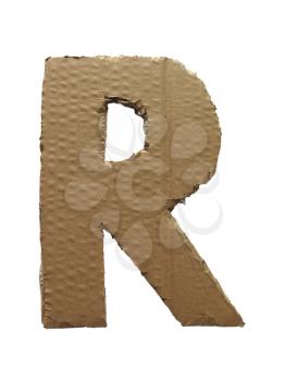 Cardboard texture Letter R. Paperboard alphabet