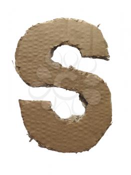 Cardboard texture Letter S. Paperboard alphabet