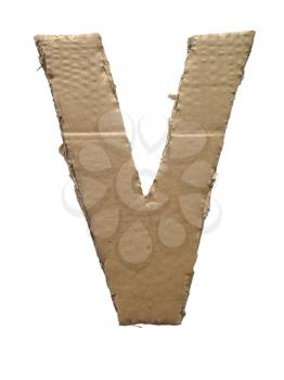 Cardboard texture Letter V. Paperboard alphabet