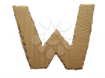 Cardboard texture Letter W. Paperboard alphabet