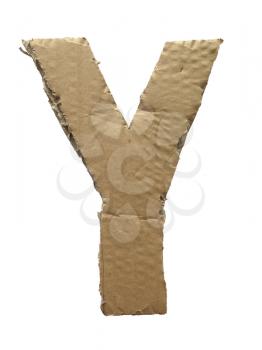 Cardboard texture Letter Y. Paperboard alphabet