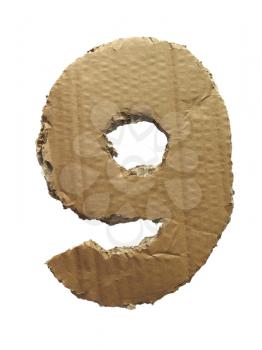Cardboard texture Number 9. Paperboard alphabet