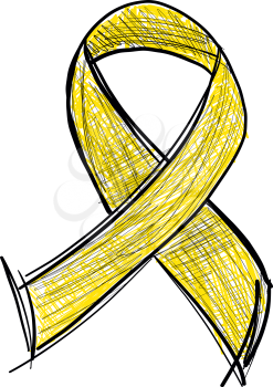 Yellow ribbon awareness isolated on white background. Vector Illustration