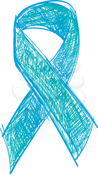 Prostate cancer ribbon awareness. Disease symbol. Light blue ribbon and Silhouette Light blue ribbon isolated on white background. Vector Illustration