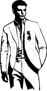 Drawing of elegant young fashion man posing Vector Illustration