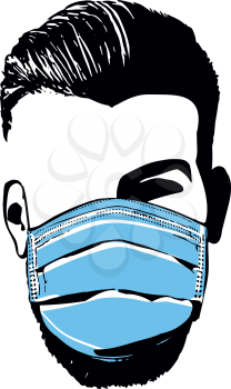 Man faces with mask. Covid 19. Vector Illustration