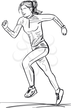 Female runner sketch vector illustration