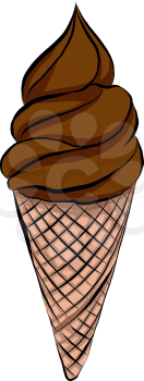 Sketch of chocolate ice cream waffle cup on white background vector illustration