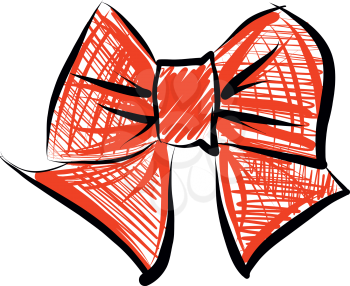Sketch Bow With Red Ribbon Isolated. Hand Drawn Vintage Decorative Element For Gifts And Presents Vector Illustration