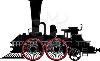 strange, fantastic steam locomotive with a huge tube and large wheels