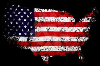 scratched USA Flag in the form of maps of the United States on black background