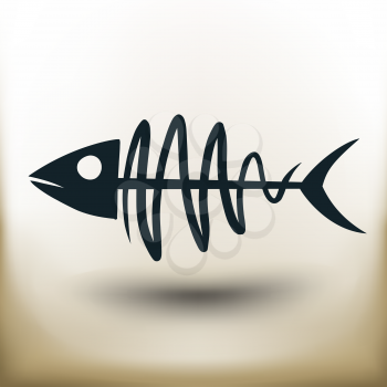 simple square pictograms fish skeleton on beige background