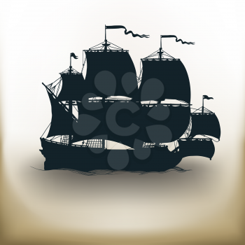 simple square pictograms ancient ship on beige background