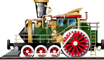 Fictional Steampunk Steam locomotive on white background side view