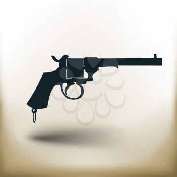 simple square pictogram old revolver on beige background