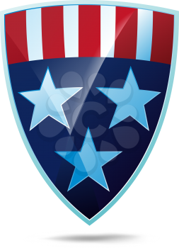 Shiny shield decorated with stars and stripes USA flag heraldic colors