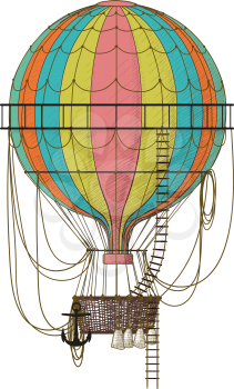 Vintage hot air balloon with ladder isolated on white