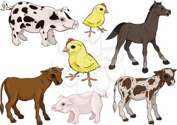 Farm Animals Set. Baby animals. Horse, Pig, Cow, Chicken