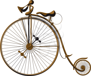 Grungy old fashioned bicycle with a large front wheel