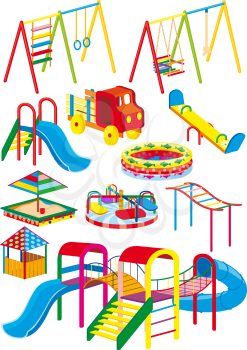A set of swings, slides and rides for the children's playground in the projection