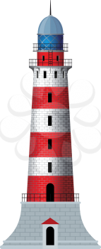 standing alone striped, red and white classic lighthouse
