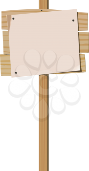 Wooden signpost with nailed blank sheet of paper