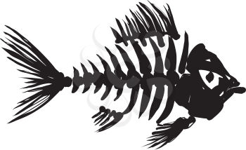 primitive, rough image of fish skeleton in black on a white background