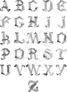 beautiful gothic alphabet letters like ribbons of isolated on a white background