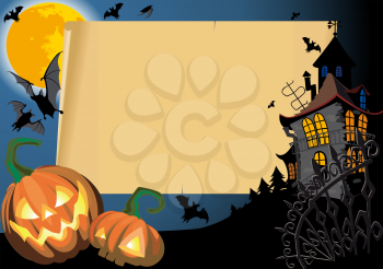 Pumpkin Halloween Card with empty blank scroll