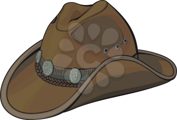Cowboy hat with a strap and silver ornaments isolated on a white background