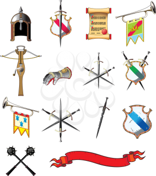 Medieval weapon icon set isolated on white