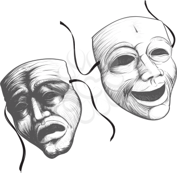 Two classic theater masks a sad and joyous, comedy and tragedy