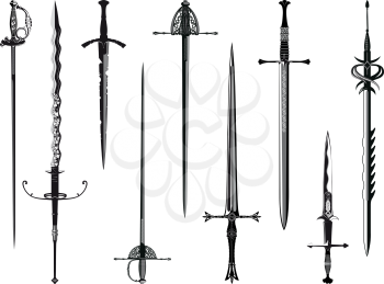 Simplified copy of my collection of swords isolated on white