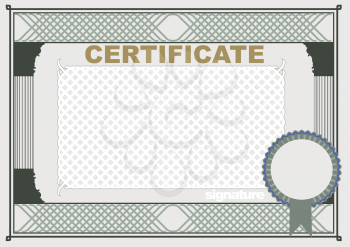 an elegant horizontal certificate form with antique columns and a place for your text, logo and stamp