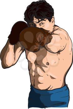 Strong muscular man boxing and striking with his left hand
