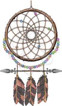 Indian mascot Dream catcher protecting the sleeper from evil spirits. Color