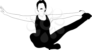 strong athletic girl practicing yoga silhouette on white background