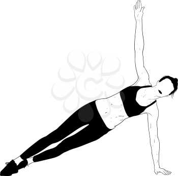 strong athletic girl practicing yoga silhouette on white background