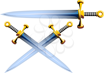 cartoon shiny steel sword of the knight and crossed blades